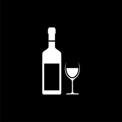 Wine glass alcohol red bottle icon isolated on black