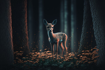 fantasy epic deer in mystery forest background,generative ai.