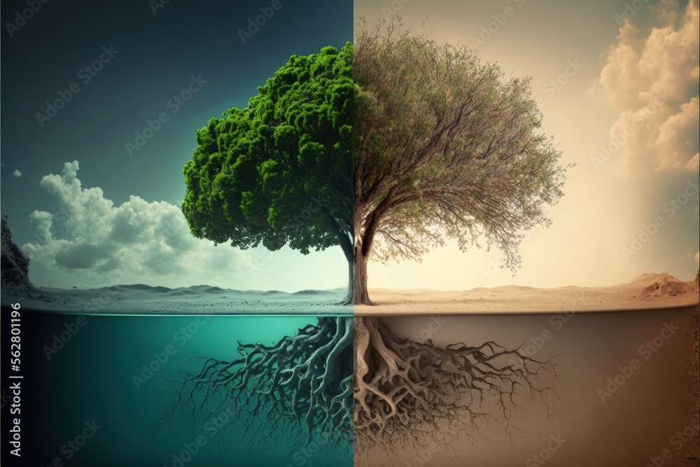 Canvas Prints illustrative vector graphics of a tree in two environments. generative ai