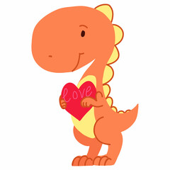 An illustration of a dinosaur in orange with a heart.