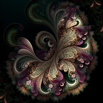 Intricate Paisley Floral Fractal Pattern, Detailed, Floral,  