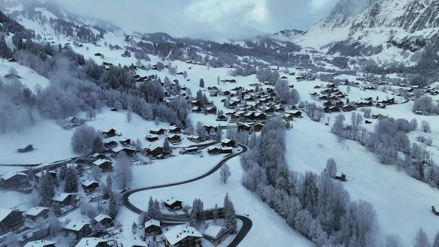 Grindelwald of the Alps Mountains in winter, Switzerland. Famous Eiger and Jungfrau mountain.