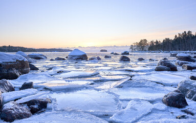 ice blocks on the shore