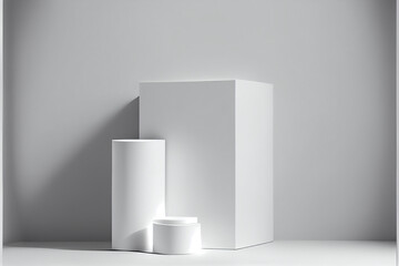 Modern white cube and cylinder step pedestal podium, Generated ai