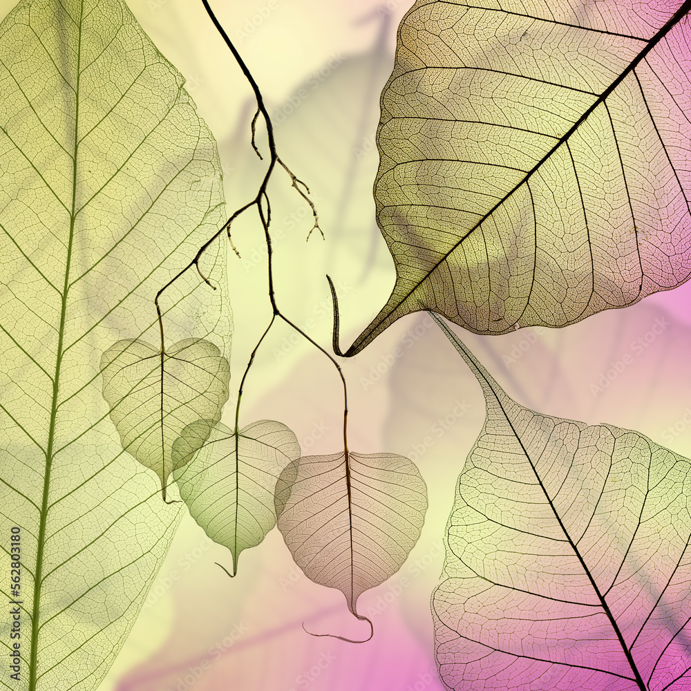 Wall mural leaf texture pattern, leaf background with veins and cells - macro photography