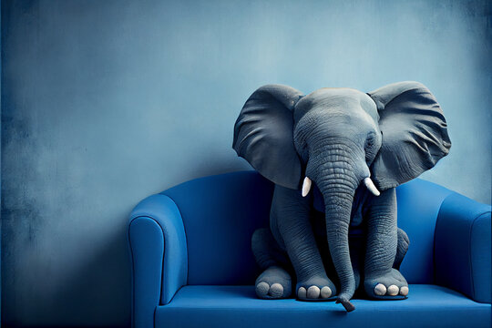 Blue Monday elephant concept, sad depressing day, elephant in a room, generative ai
