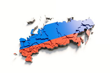 Obraz premium Russia map with flag colors and shadow on white background by 3D rendering.