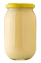 Mayonnaise sauce in glass jar, cut out