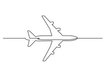 continuous line drawing vector illustration with FULLY EDITABLE STROKE of airplane travel vacation destination