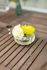 Wedding flowers, bridal bouquet closeup, wedding floral decoration in sunny day with blur background