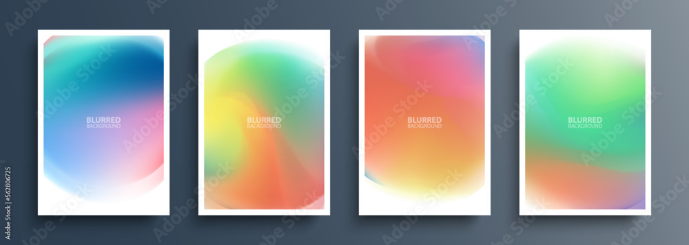 Poster set of blurred backgrounds with soft color gradients. abstract graphic templates collection for broc