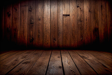 Dark Lustrous Wood Backdrop Background and Surface - Generative AI.