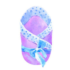 Baby swaddle blankets for boy or girl. Envelopes for a newborn blue and violet. Watercolor illustration on white background.