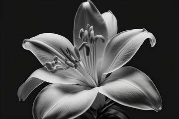 white lily flower on black background. Beautiful wallpaper or home art. Generative AI