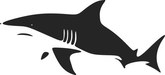 High contrast black and white vector illustration of a shark logo.