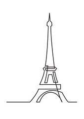 continuous line drawing vector illustration with FULLY EDITABLE STROKE of paris eifel tower