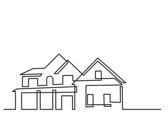 continuous line drawing vector illustration with FULLY EDITABLE STROKE of residential house