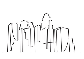 continuous line drawing vector illustration with FULLY EDITABLE STROKE of urban skyscrapers