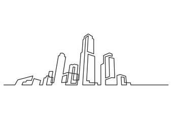 continuous line drawing vector illustration with FULLY EDITABLE STROKE of modern city skyline