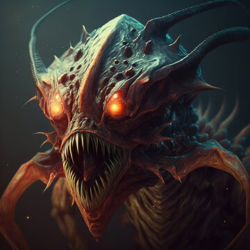 terrible demonic alien monster, sci-fi horror movie character, generative ai illustration 