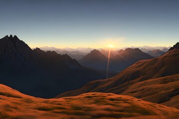 Naklejka premium A sunset over a mountain range. Generative AI