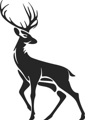 Stylish black and white vector logo design featuring a deer with big antlers.