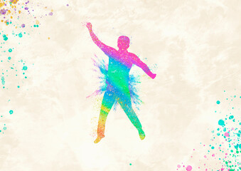 Carnaval Pessoa Pulando Splash Texto Glitter Silhueta Colorido Arco-íris