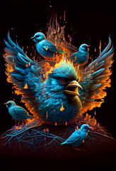 Generative AI surreal render of an evil bird