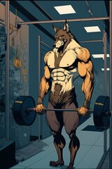 Fototapeta na wymiar wolf man in gym