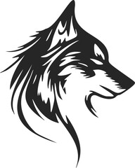 High contrast black and white wolf head logo vector illustration. © LoFi J.