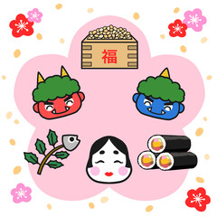 シンプルな節分イラストセット