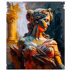 Generative ai printable artwork Oil painting of greek woman’s statue 