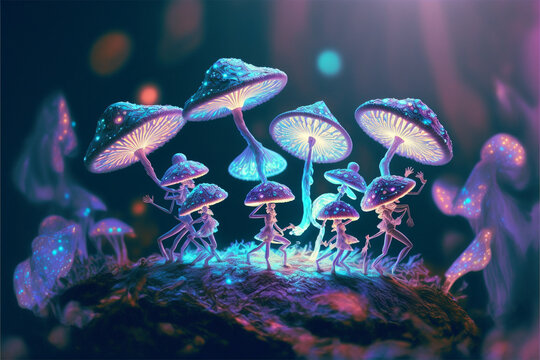 glowing mushrooms dancing in the forest