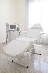 The sculp body treatment machine with a white bad in the white room, cabinet in the cosmetology, beauty center, clinic, salon.Cosmetology devices.Modern ways of relaxation and skin care
