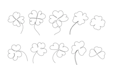 Fototapete Set of beauty clovers drawn by one line. Floral sketch. Continuous line drawing. Minimalist art for patrick day. Vector illustration. © Marina