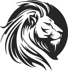 Clean and modern black and white lion head vector logo.