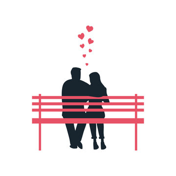 couple sitting bench, hearts, silhouette clip art preview