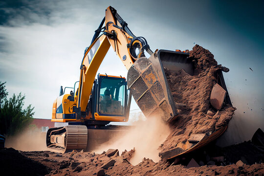 Ein Radlader in Aktion: Sandabbau auf einer Baustelle - Generative Ai