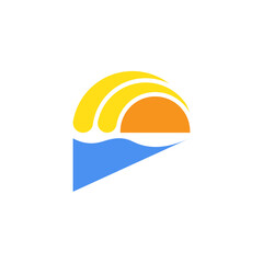 Logo for resort, hotel, travel agency, spa with sun and sea. Geometric abstract summer.