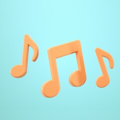 orange 3D music notes isolated on a blue background