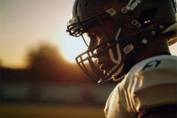 American Football Player Practicing With the Sun Setting Behind Him