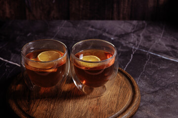 Two glass cup of hot tea