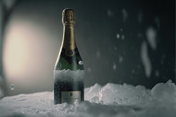 Celebrating Love: Sparkling Champagne on Ice - Valentine's Day Concept. Generative AI.