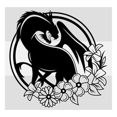 Floral Dragon SVG, Dragon, Animal, Dragon Silhouette, Floral, Dragon With Flower,  Files For Cricut, Vector, Clipart, SVG