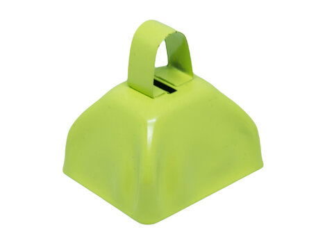 Neon green toy cow bell with a transparent background