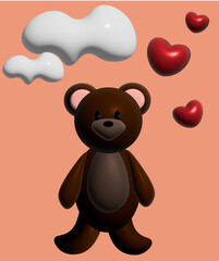 3d art teddy bear with heart