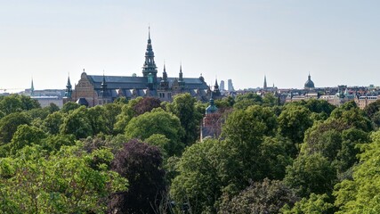 Fototapeta na wymiar navigation dans le port de Stockholm en Suède et palais royal