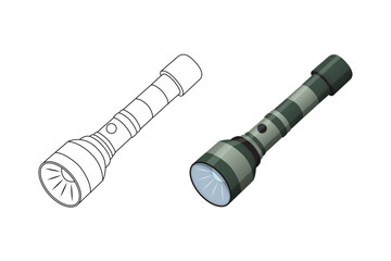 Coloring book for children - pocket flashlight. Black and white illustration. Children's coloring book for elementary school. Vector.