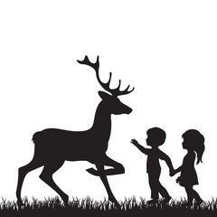 Fototapeta na wymiar little boy and girl with deer