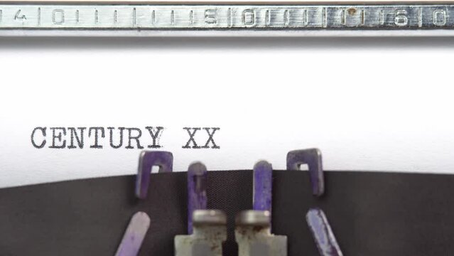 21 century word closeup being typing and centered on a sheet of paper on old vintage typewriter mechanical